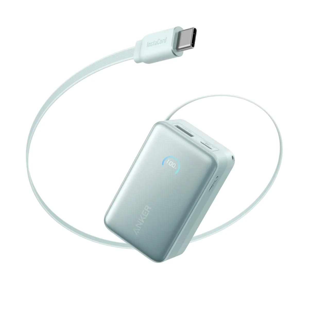 Anker Nano Power Bank 10000mAh with Built-in Retractable USB-C Cable 45W Green
