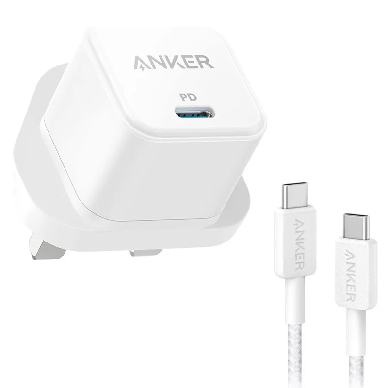 Anker PowerPort III Cube Charger White 20W with USB-C to USB-C Braided Cable 3ft White