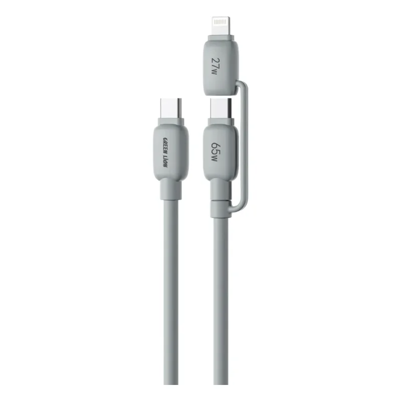Green Lion 2-In-1 PVC Cable with USB-C & Lightning Gray