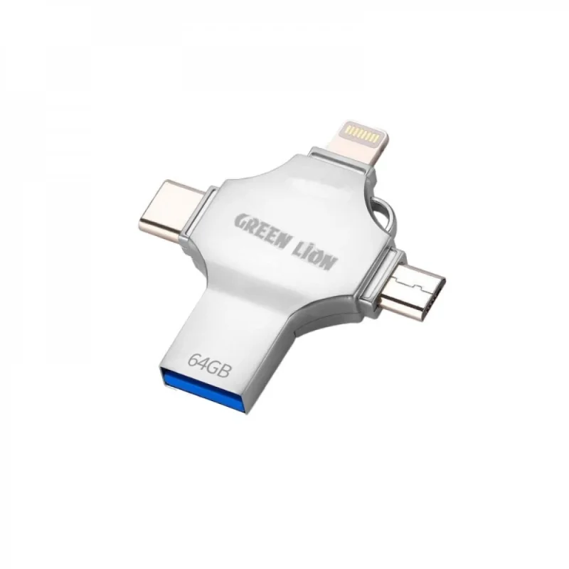 Green Lion 4-in-1 USB Flash Drive 64GB Silver