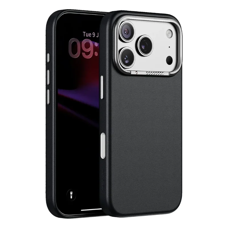 Green Lion Cortina PU Leather MagSafe Case for iPhone 18,18 Pro with Metal Buttons & Ultra-Lightweight Shell Black