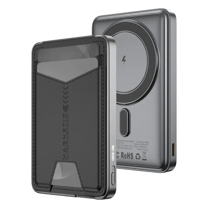 Green Lion Mag Mate 5000mAh Power Bank with Card Holder Grey