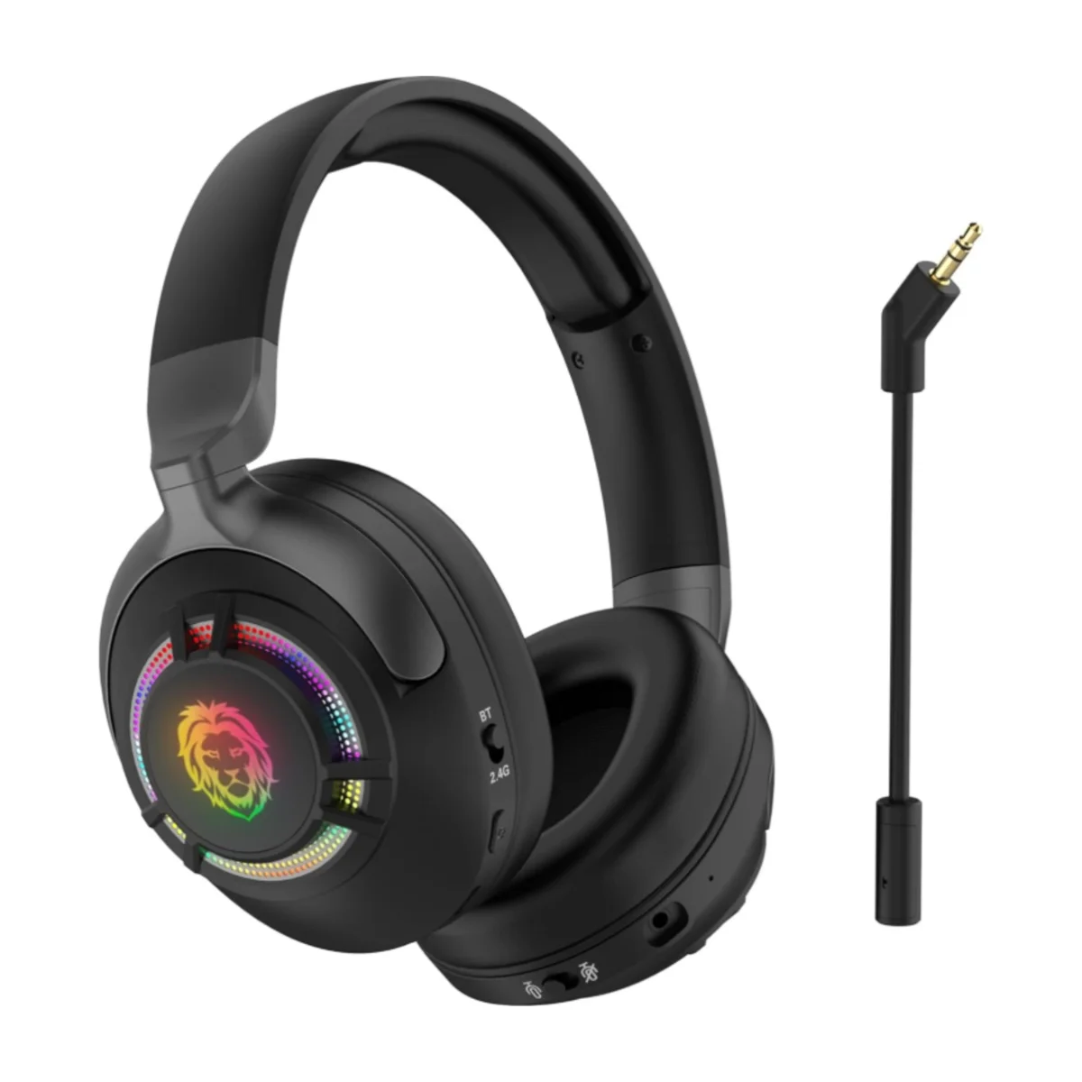 Green Lion Shadow RGB ANC Gaming Headphones 7.1 Surround Sound Tri-Mode Connectivity Detachable Mic RGB Design Black