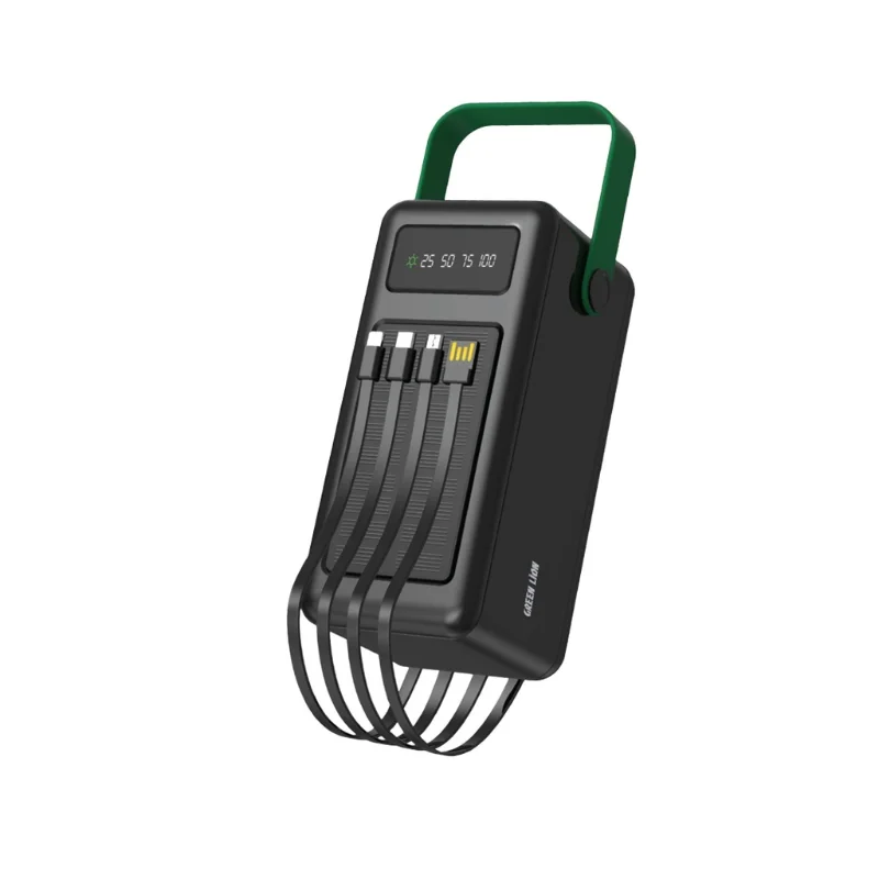 Green Lion Solar Power Bank 80000mAh 4 Integrated Cables with Digital Display Black