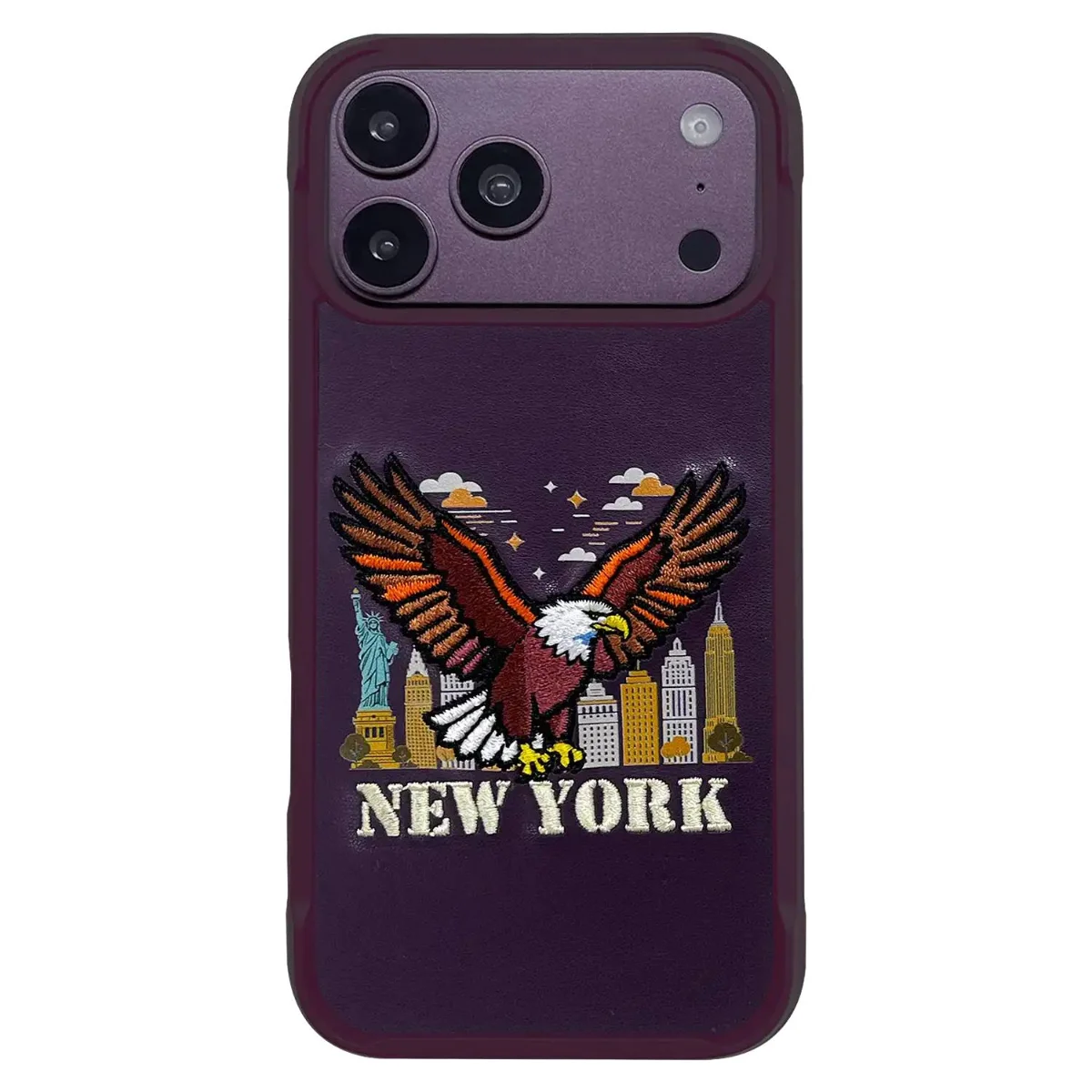 Levelo Vallo Heritage-Inspired Embroidery Premium PU Leather Case for iPhone 18 Pro Burgundy