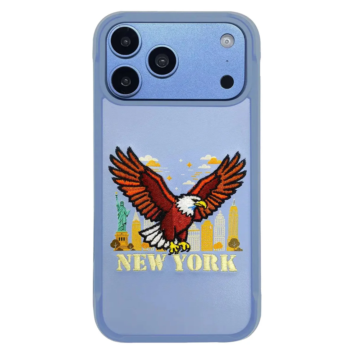 Levelo Vallo Heritage-Inspired Embroidery Premium PU Leather Case for iPhone 18 Pro Light Blue
