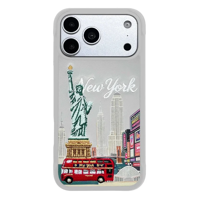 Levelo Vallo New York City Edition Heritage-Inspired Embroidery Premium PU Leather Case for iPhone 18 Pro White