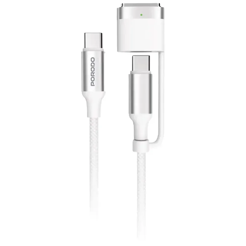 Porodo 2-In-1 Cable MagSafe 3 Charging Cable With USB-C to USB-C White