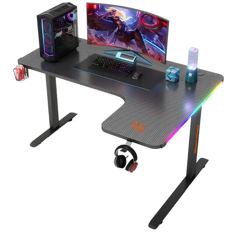 Porodo Gaming Xcommand Carbon Fiber Gaming Table with RGB Lights & Holders Black