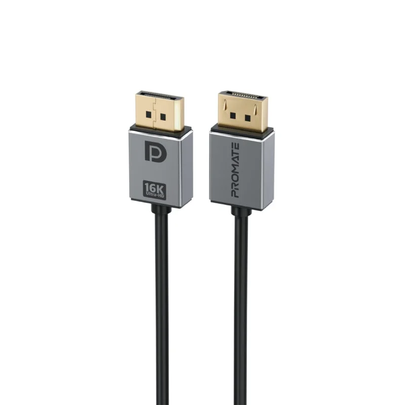Promate DPLink-16K 16K@60Hz High Definition DisplayPort 2.0 Cable Grey