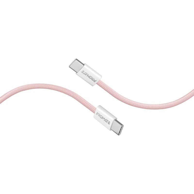 Promate EcoLine-CC120 Ultra-Fast 60W Power Delivery USB-C to USB-C Cable Pink