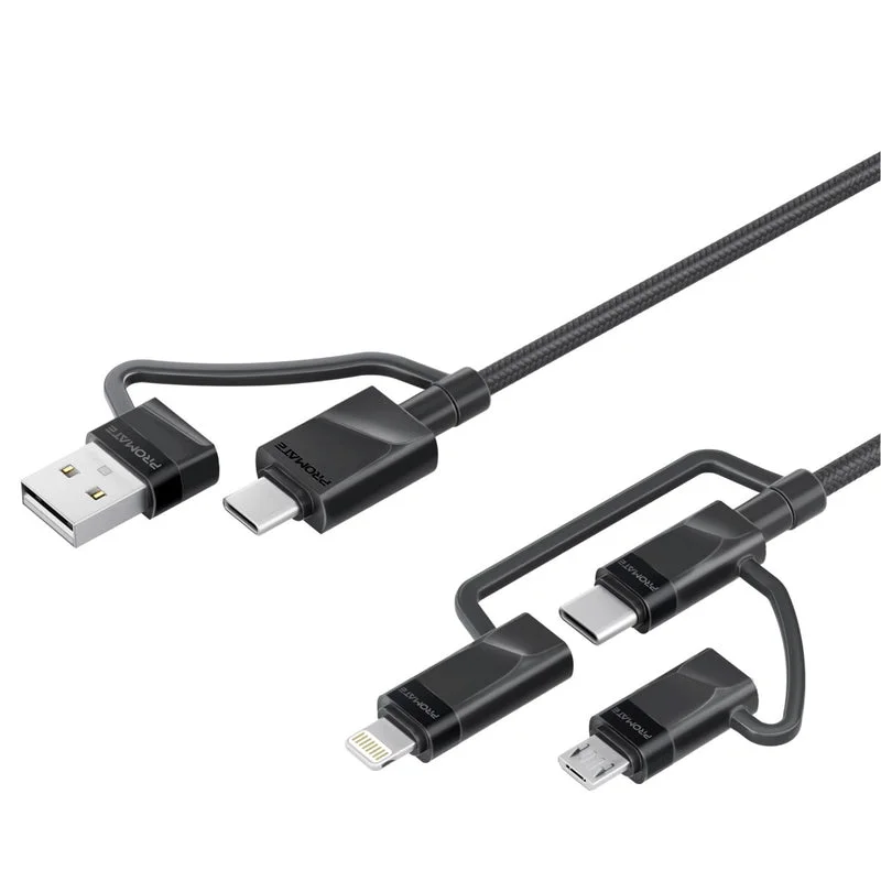 Promate PentaPower 6-in-1 Hybrid Multi-Connector cable for Charging & Data Transfer Black