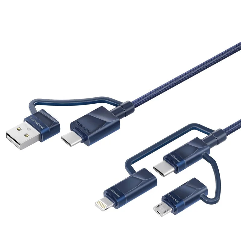 Promate PentaPower 6-in-1 Hybrid Multi-Connector cable for Charging & Data Transfer Navy
