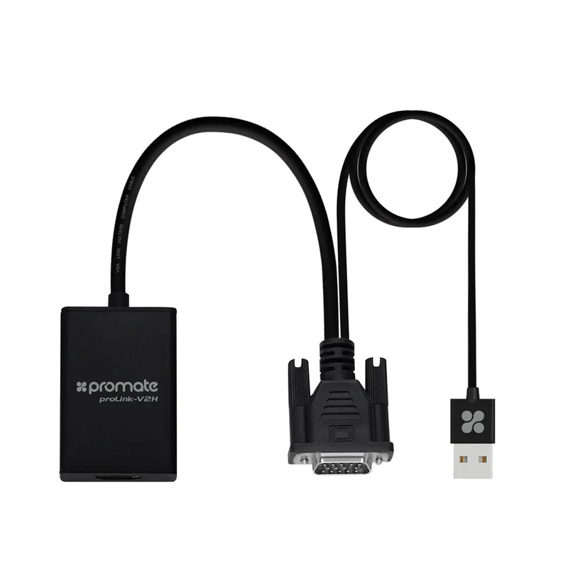 Promate ProLink-V2H VGA-to-HDMI Adaptor Kit with Audio Support Black