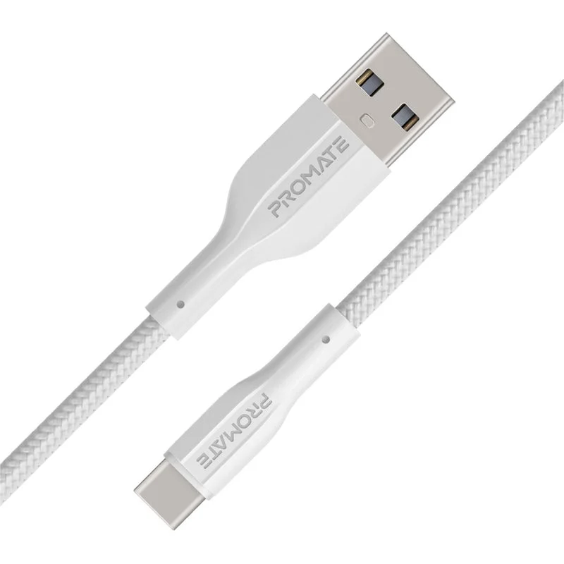 Promate XCord-AC Super Flexible Data and Charge USB-A to USB-C Cable White