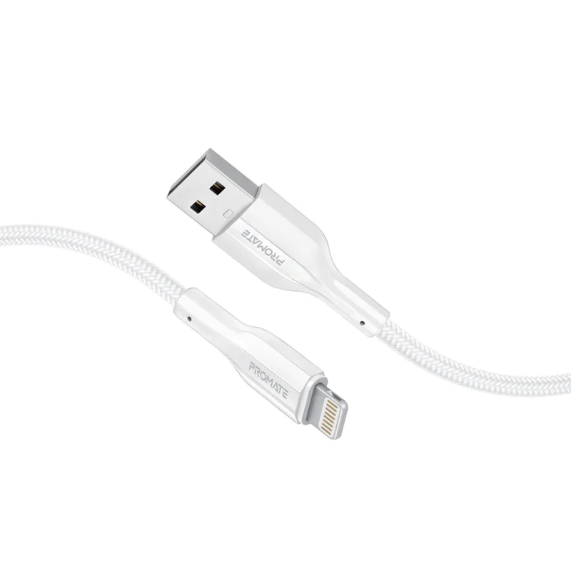 Promate XCord-Ai200 High Tensile Strength Data & Charge Cable for Apple Devices USB-A to Lightning White