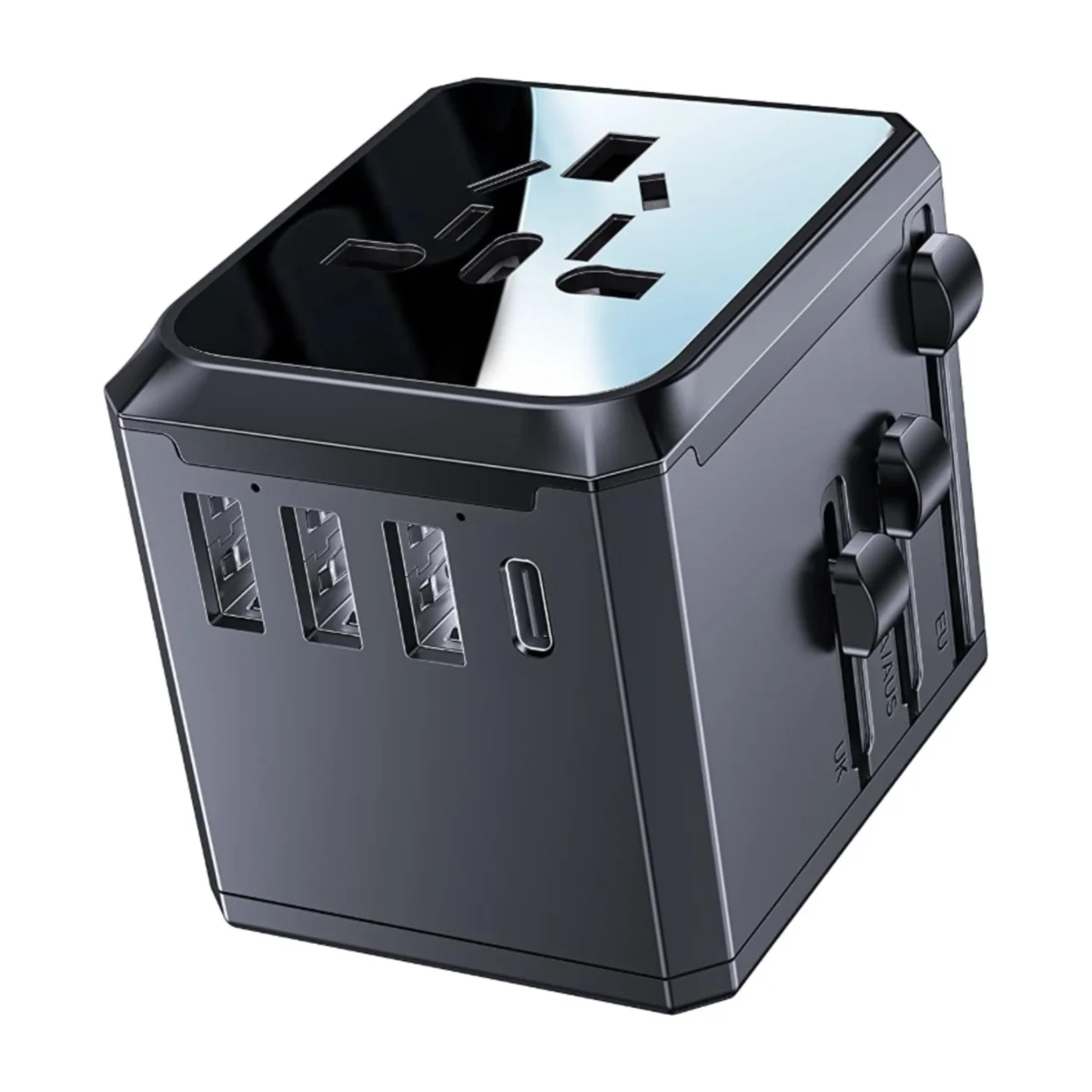 Yesido MC10 Universal Travel Adapter with 4 Ultra-Fast USB Port and 1 Type C Power Socket Worldwide Plugs Switch Black