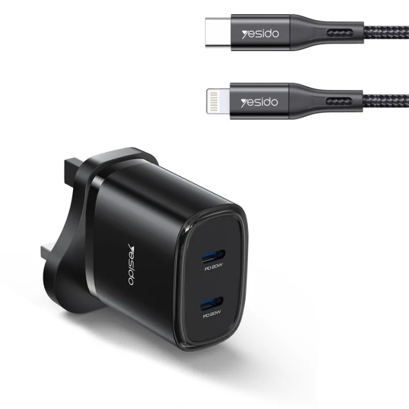 Yesido YC53 20W Fast Charger with Type-C to Lightning Cable UK Plug Black