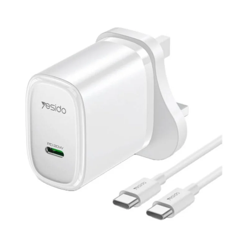 Yesido YC76C PD 20W USB Type-C Port Quick Charger with Type-C to Type-C Cable UK Plug White